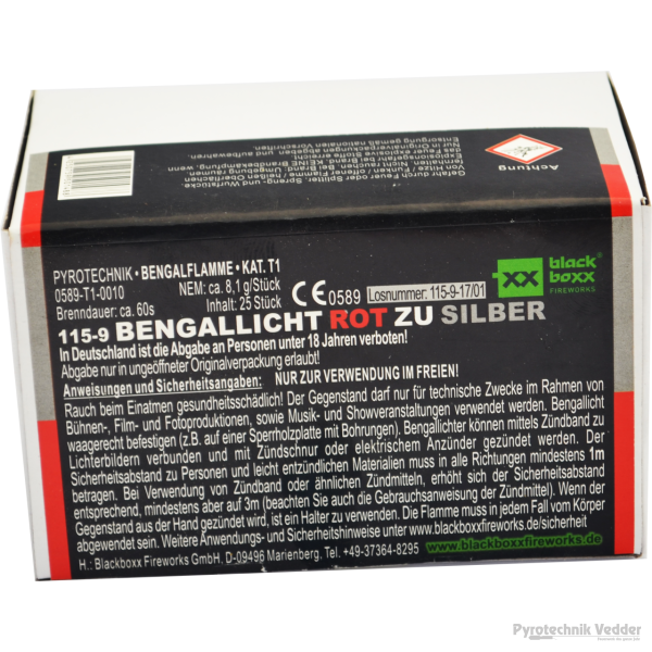 Bengallicht Rot zu Silber, 25er Pack T1